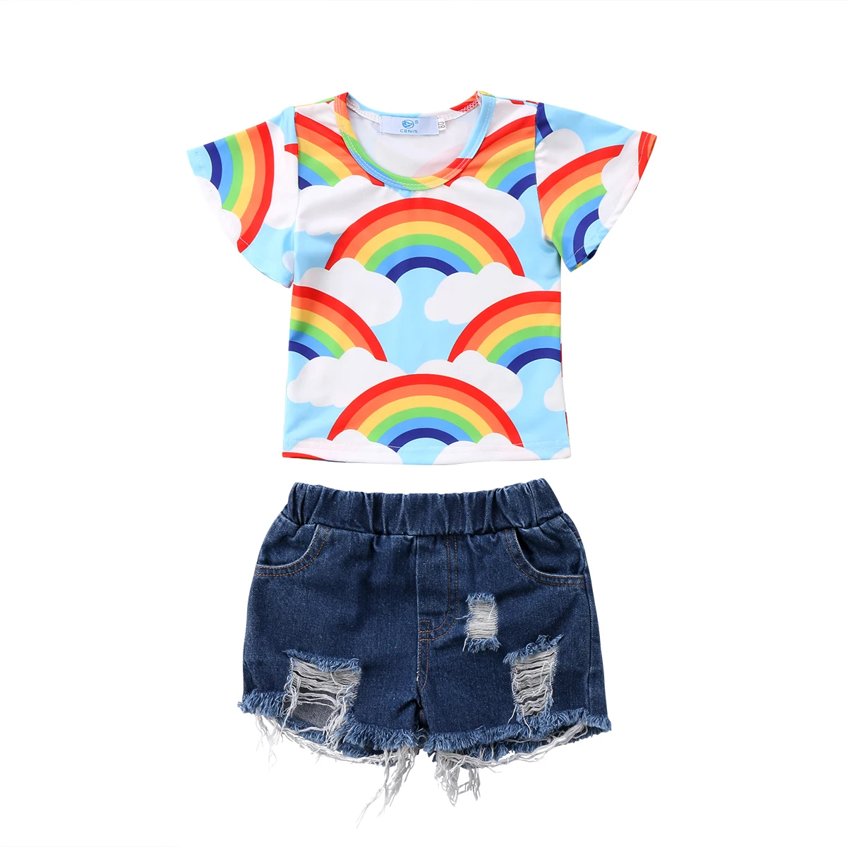 2018 детские топы с рукавами крылышками радуги для маленьких девочек футболка