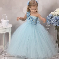 blue girl dress flower causal baby girl tutu dress birthday wedding performance kids clothing for girls size 2 10y