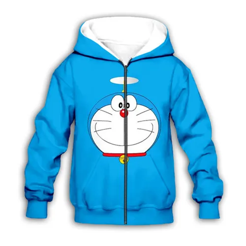 Kids zip hoodies Мультфильм kawaii Doraemon Объёмный рисунок(3D-принт) или голубого цвета для детей, толстовки с капюшоном, модная одежда для детей, Для мальчиков и девочек Симпатичные аниме-Толстовка уличная комплект, комплект: пуловер - Цвет: Kids zip hoodies