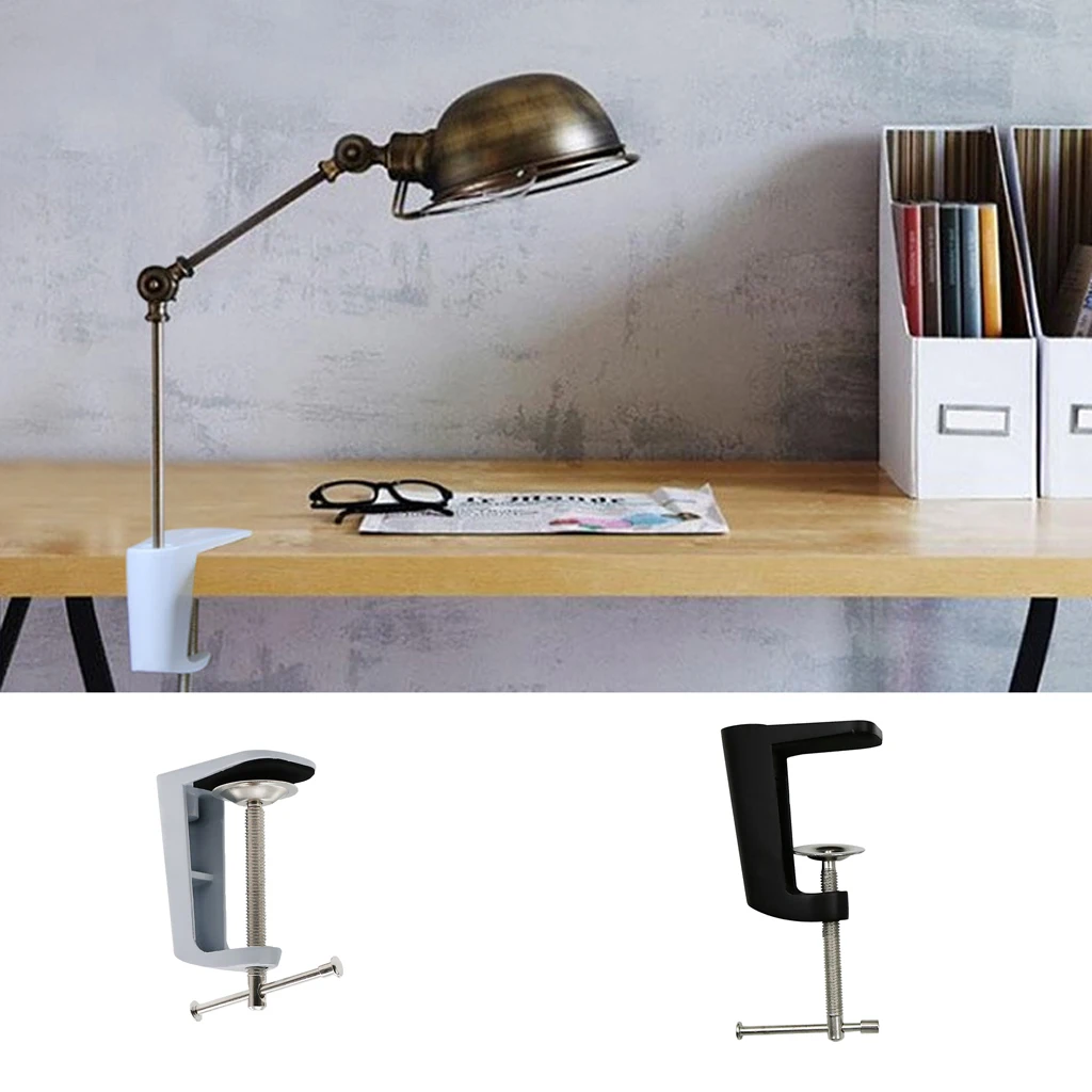 

Metal Adjustable Arm Desk Clamp Table Lamp Clip Holder Stand White+Black