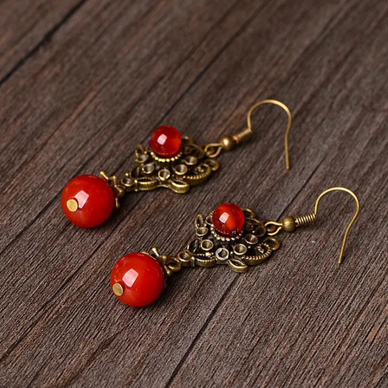 Yanting Винтажные висячие серьги женские этно с камнями медный сплав цветок