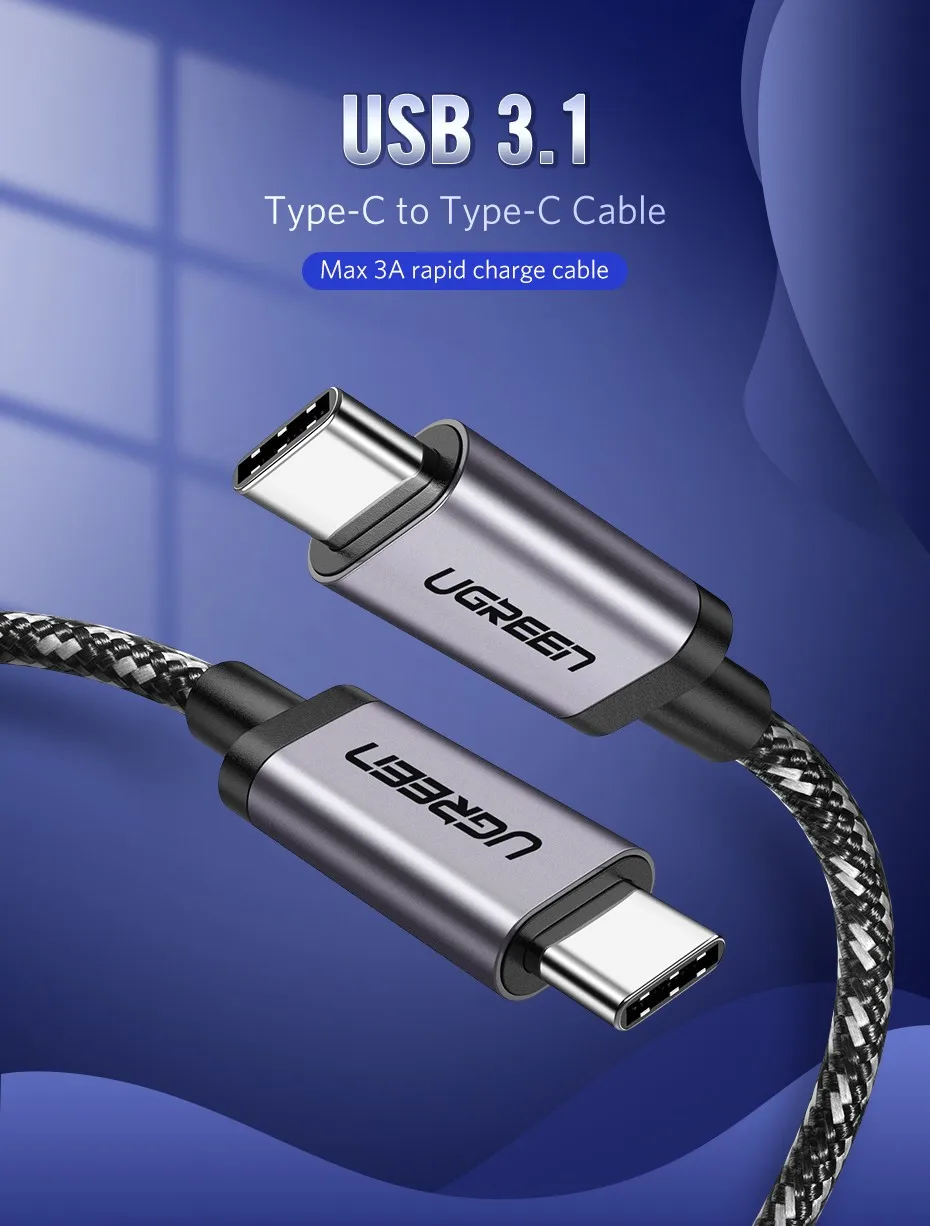 Ugreen Тип USB c 3.1 USB c штекерным Тип-C кабель Мужской быстро Зарядное устройство кабель для сяо 4c Nexus 5x, nexus 6 P, OnePlus 2, zuk Z1, Nokia N1