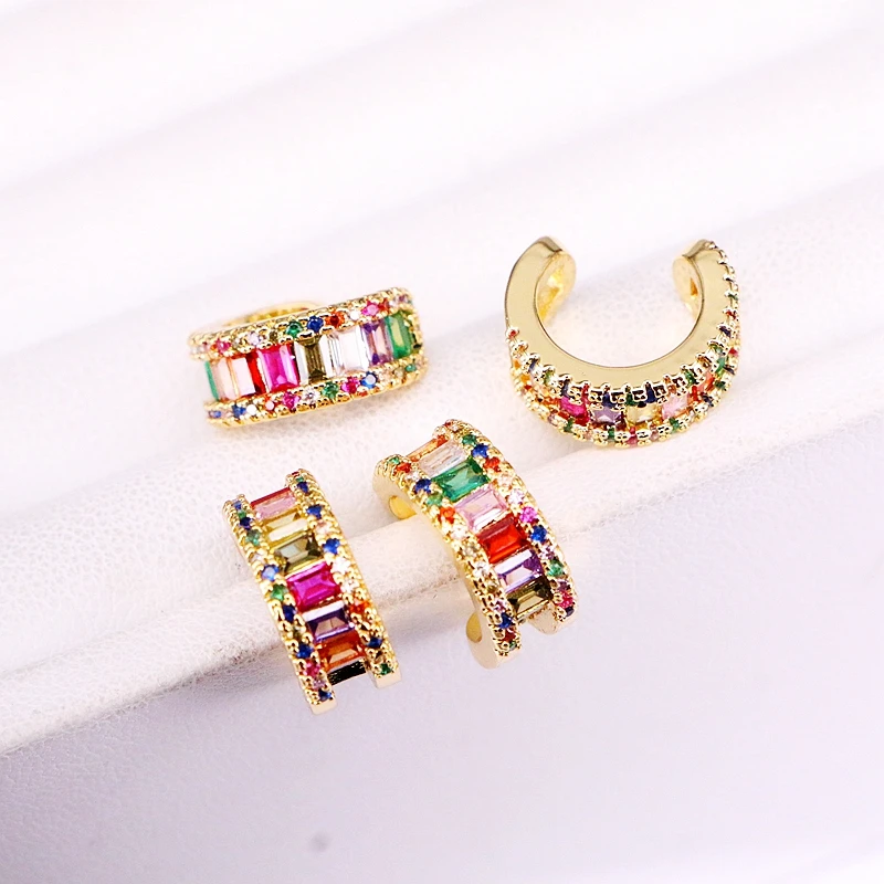 6Pairs Cuff Earring Clip Ear Multi Gold Color Rainbow Micro Pave CZ Zirconia No Piercing For Girl Women | Украшения и аксессуары