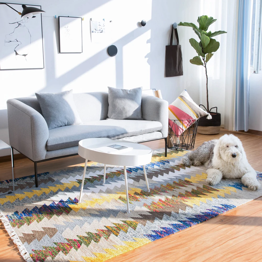 100% шерсть ковер килим Геометрическая Богемия индийский в клетку желтый синий