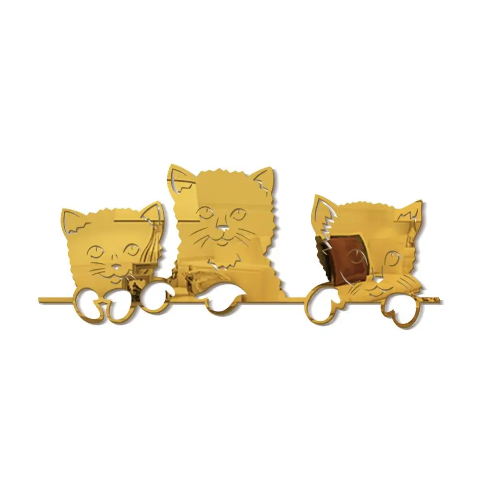 Golden Зеркальные наклейки на стену с милым рисунком кота, детские комнаты, 3D Miroir, художественная фреска, фоновое украшение, Kitty, акриловые наклейки для домашнего декора 002 - Цвет: Golden