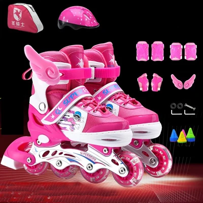 Pink set EUR 38-41 Новинка года; роликовые коньки для детей и подростков; регулируемая моющаяся обувь для катания на коньках из искусственной кожи; 2 цвета - Цвет: Pink set EUR 38-41