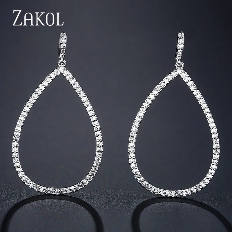 Модные женские серьги в форме капель с цирконием ZAKOL, блестящие круглые серьги-капельки, ювелирное изделие, женские серьги FSEP2097