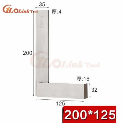 200x125mm Машинист квадратный 90 градусов прямоугольный инженерный набор прецизионный Заземленный стальной закаленный угол Измерительная Линейка Инструмент - Цвет: 200x125mm