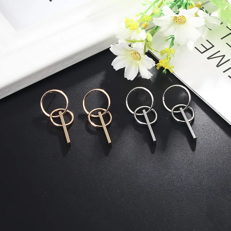 Simple Double Round Drop Earrings for Women Fashion Geometric Jewelry 2019 New Korean Metal Vintage Accessories RY78 | Украшения и