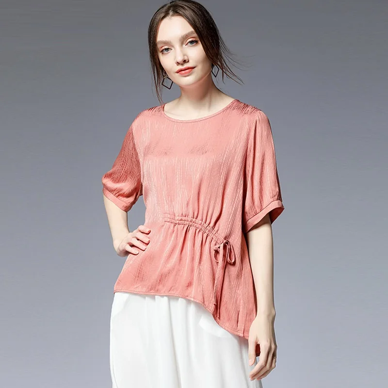 Блузка женская с рукавом до локтя Повседневная Свободная Асимметричная шелковая