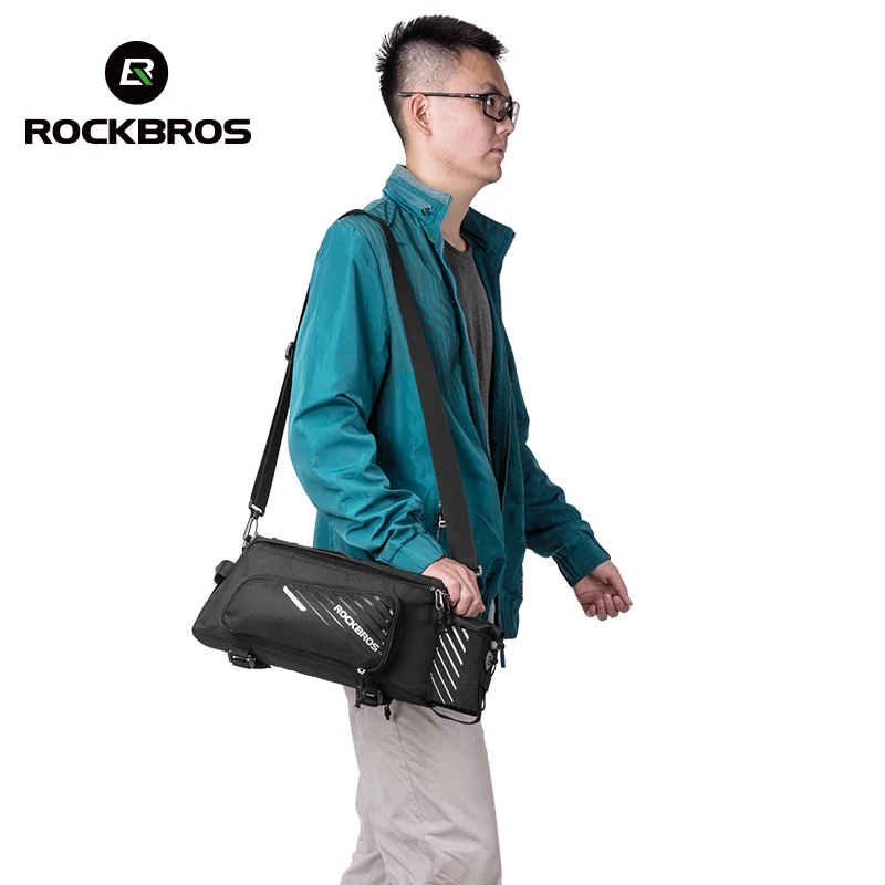 ROCKBROS велосипедная сумка для багажника, велосипедная сумка для путешествий, Задняя сумка с карманом для бутылки воды и плечевым ремнем, стойка для багажника, сумка-тоут