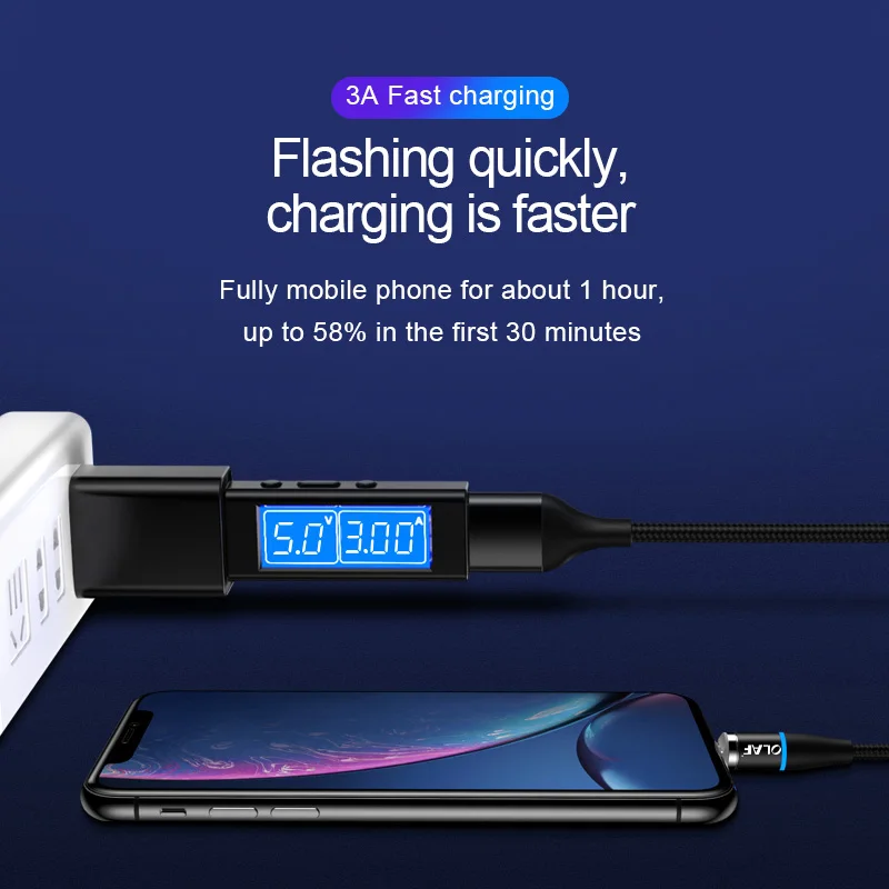 Магнитный USB Type C кабель 3A для Samsung Xiaomi Redmi Note 7 K20 Oneplus 6t быстрая зарядка зарядное