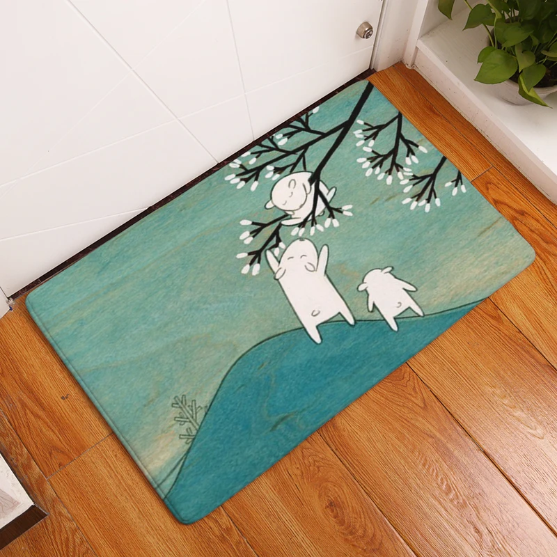 Приветственный напольный коврик с принтом белого и кролика фланелевый ковер для