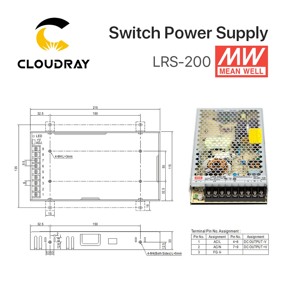 Meanwell LRS 200 импульсный источник питания 12 В 24 в 36 48 Вт оригинальный бренд MW Тайвань