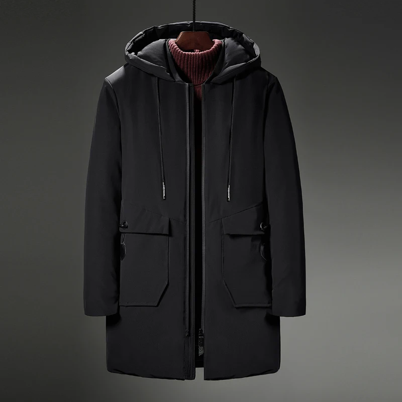 2018 Winter New Arrival Cotton-padded Clothes Fashion Solid Color Hooded Thicken Oversize Leisure Time Mid-length Men Coat | Мужская