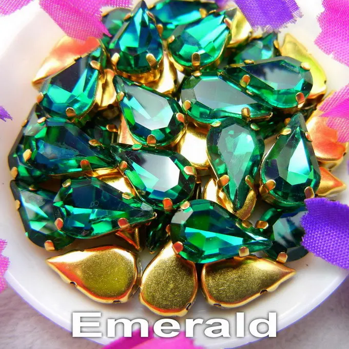A10 Emerald Стеклянный кристалл золотой коготь 3*6 мм 6*10 мм 8*13 мм Необычные цвета тонкий капли воды Груша Форма пришить стразы бусины ручной работы diy - Цвет: A10 Emerald