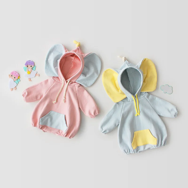 

Cute Baby Girls Cute Elephant Ears Jacket Rompers Candy Blue Pink Color Spring Autumn Fashion Outwears