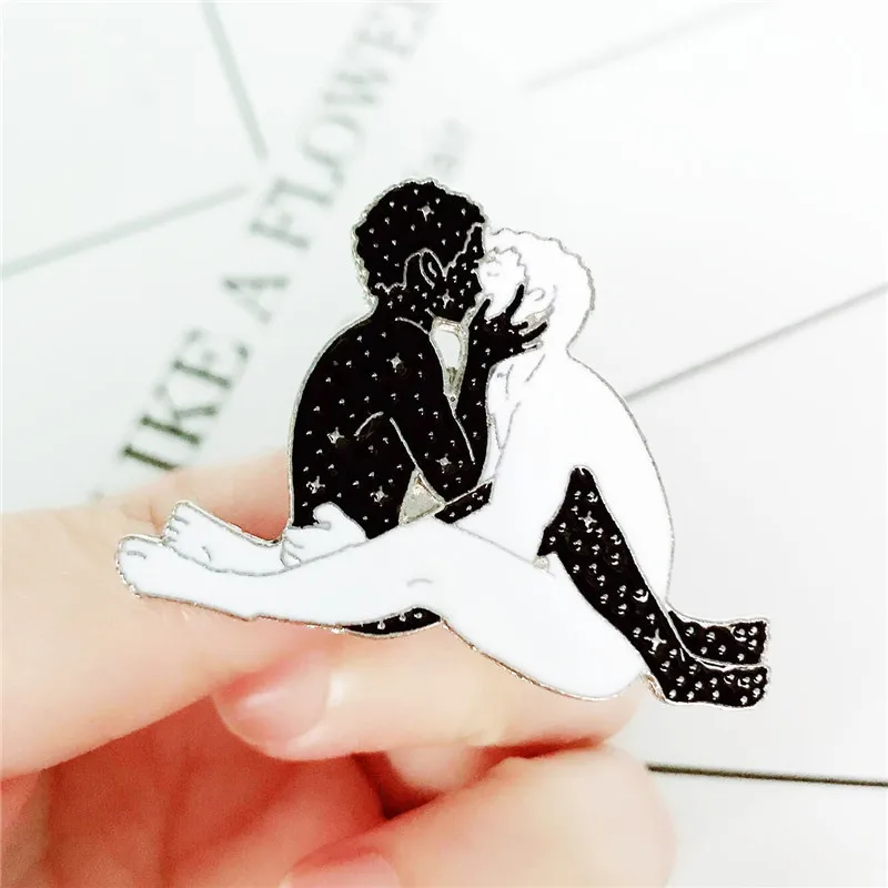 Wonder Man and Man Kissing Pins Black White Embrace Passionate Men Gay Couples Brooches Badges Superhero jewelry