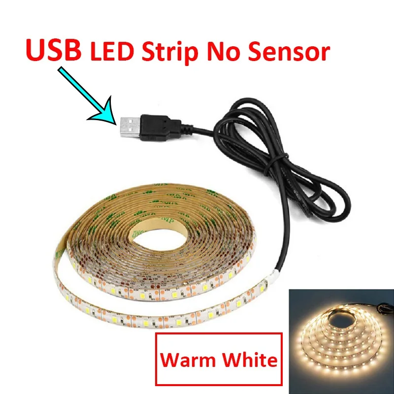 No Sensor USB Warm Сенсор светодиодный ночник под кровать свет PIR сенсорный детектор Управление светодиодный шкаф для ламп гардероб Kichen освещение 5 В - Испускаемый цвет: No Sensor USB Warm