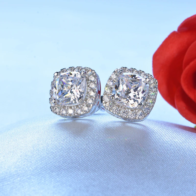 Sent Silver Certificate! YINHED Princess Square Cubic Zirconia Stud Earrings for Women 100% 925 Wedding Jewelry ZE083 | Украшения и