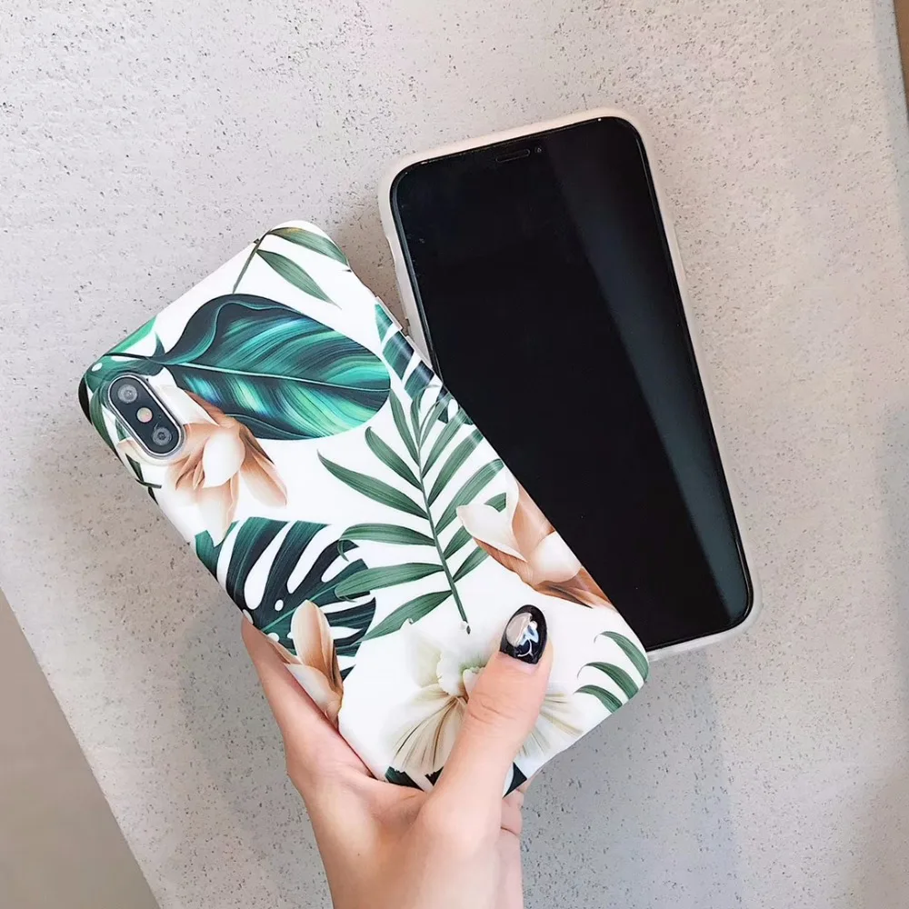 Leaves White Flowers Total package side Very soft TPU and ultrathin For iphone 6 plus 7 8 7P 8P X XS Max XR Phone Case |