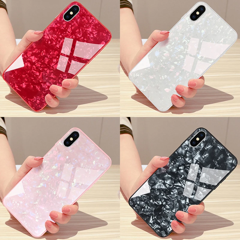 Роскошный блестящий чехол из закаленного стекла для iPhone X XR XS Max Мягкий силикон +