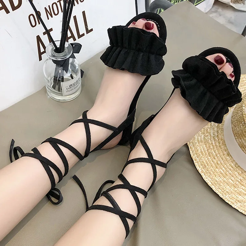 Новинка 2019 года летние женские сандалии гладиаторы с ремешками на лодыжках