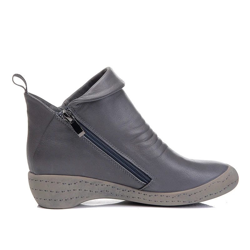 

VALLU 2018 New Autumn Winter Genuine Leather Shoes Women Boots Pleated Low Heel Cowhide Ankle Boots