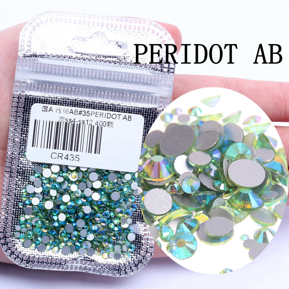 35 peridot ab 400 шт стеклянные стразы многоцветные AB смешанные размеры ss4-ss12 ногтей не Кристальные стразы горячей фиксации Flatback DIY ювелирные изделия одежды - Цвет: 35 peridot ab