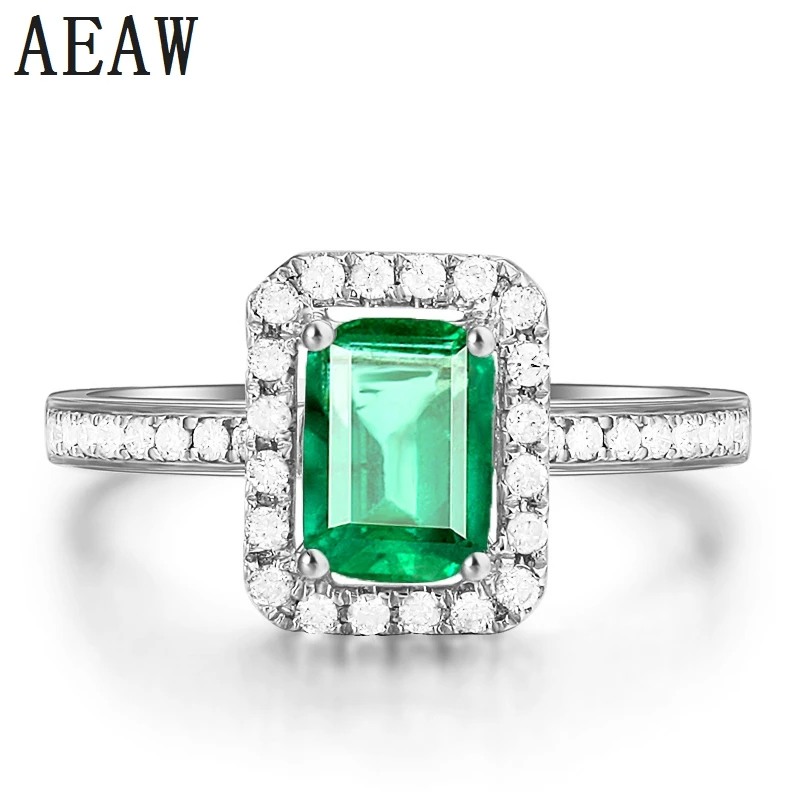 

2.7CT AAA Lab created Colombian Emerald Engagement Ring with Moissanite Pave Setting 14k White Gold for Women Fine Jewelry