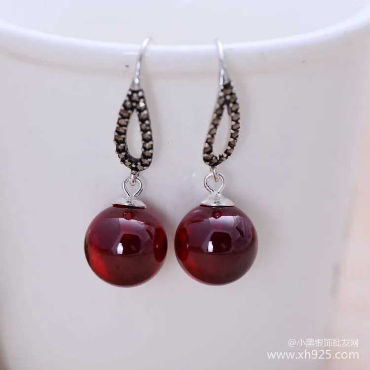 

KJJEAXCMY fine jewelry S925 Sterling silver jewelry synthetic garnet inlaid with marcay earrings for women