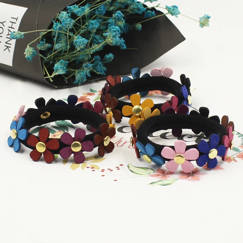 Новые Модные цветные эластичные резинки для волос с заклепками и цветами
