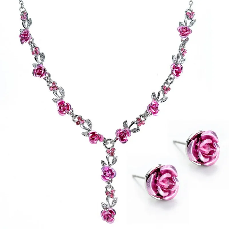 

Enamel Flower Pendant Colar Plate Princess Hooks Long Pendientes Necklace Earrings Set Vintage Turkish Jewelry Sets
