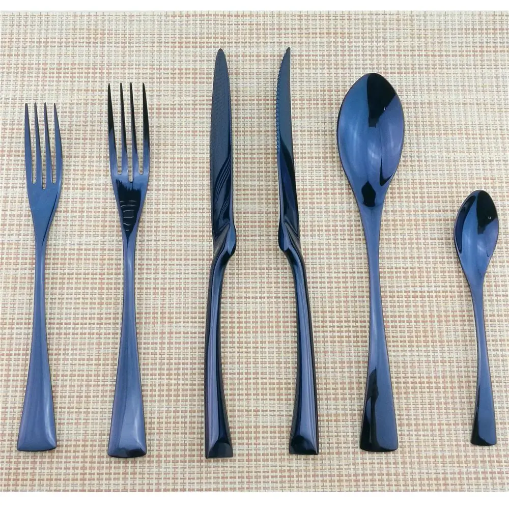JASHII Creative Blue Dinnerware Set 18/10 Stainless Steel Cutlery Royal Fruit Salad Scoops Tableware Dinner 6Pcs/set | Дом и сад