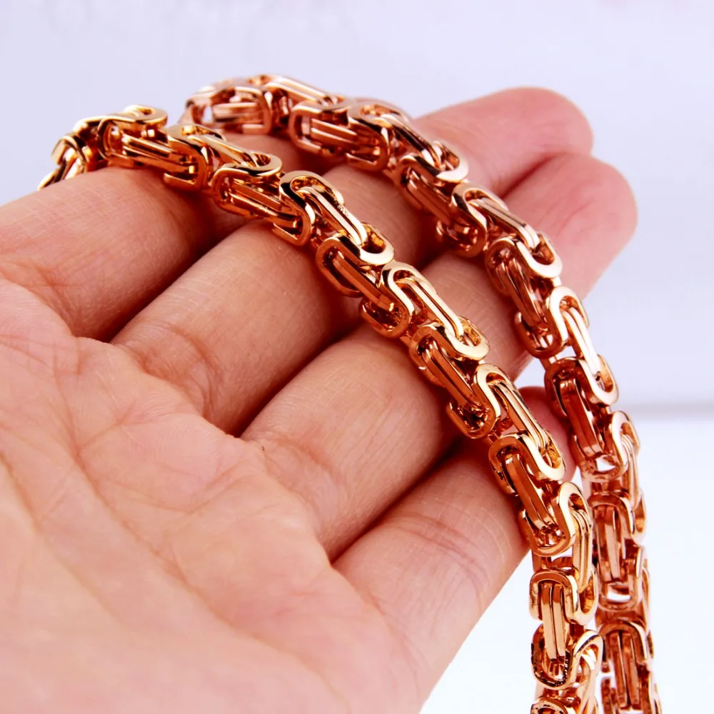 4/6/8mm Rose Gold Tone Box Chain Byzantine Necklace Mens Stainless Steel Wholesale Price Jewelry | Украшения и аксессуары
