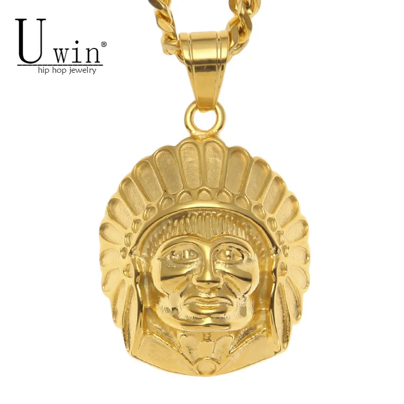 UWIN из нержавеющей стали американский племен индийский главный кулон золотой