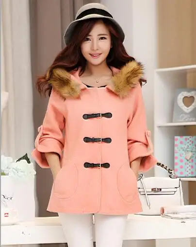 Женское шерстяное пальто однобортное с меховым воротником для зимы и осени |