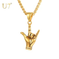 u7 brand new rock roll i love you gesture pendant necklace for men gifts jewelry stainless steel necklaces hip hop style p1167