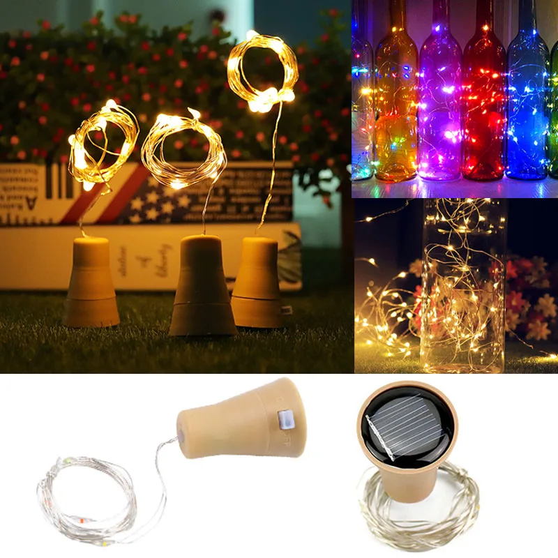 10 LED Garland Solar Wine Bottle Lights Solar Cork Fairy Lights Christmas Light LED Copper Garland Wire Fairy String Lights New