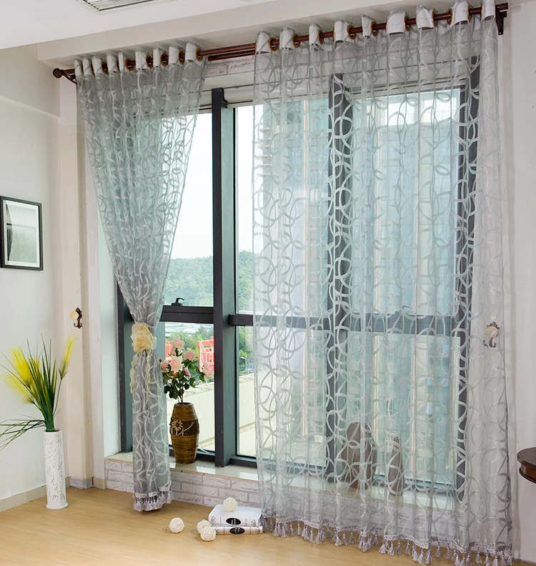 Распродажа круглая светло-серая занавеска для окна балкона прозрачная тюль