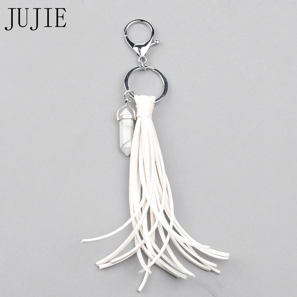 

JUJIE Five Colors Leather rope Keychain Alloy Crystal Pillar Handmade Car key Accessories Mobile Phone Pendant Fashion Jewelry