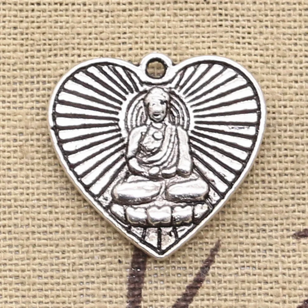 4pcs Charms Buddhism Heart Buddha 23x24mm Antique Making Pendant fit Vintage Tibetan Bronze Silver color DIY Handmade Jewelry | Украшения и