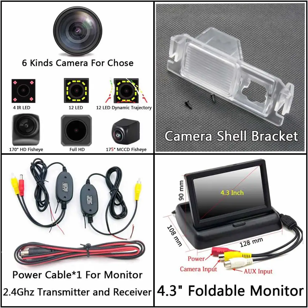 C Wireless 4.3 Fold 175 градусов 1080 P рыбий глаз камера заднего вида для hyundai I10 I20 I30 rohans Solaris Genesis Coupe Elantra Verna Car - Название цвета: C Wireless 4.3 Fold