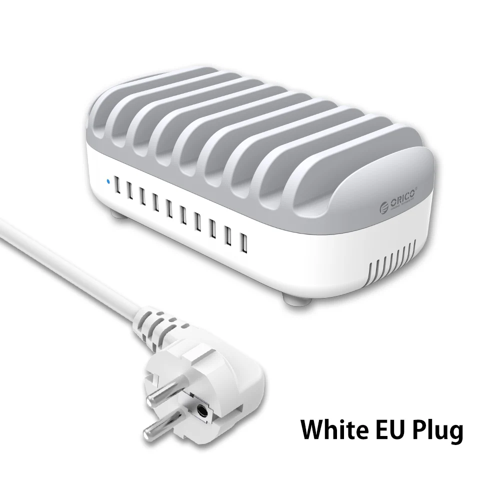 White EU Plug ORICO 10 Порты USB Зарядное устройство Док-станция с держателем 120 Вт 5V2. 4A* 10 зарядка через USB для смартфонов Планшеты PC Применить для дома общественных - Тип штекера: White EU Plug
