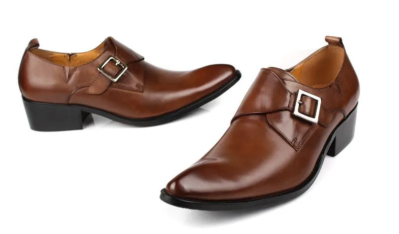 Pointed toe genuine leather men shoes fashion buckle design wedding dress mens personality business work size 37 44 | Обувь