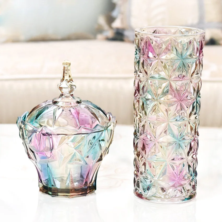 Роскошные красочные стеклянные флаконы для конфет пыленепроницаемые с крышкой