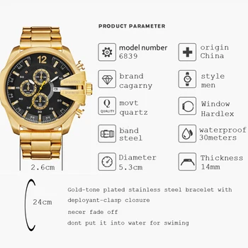 Mens Watches Top Brand Luxury Gold Steel Quartz Watch Men Cagarny Casual Male Wrist Watch Military Relogio Masculino Dropship 4
