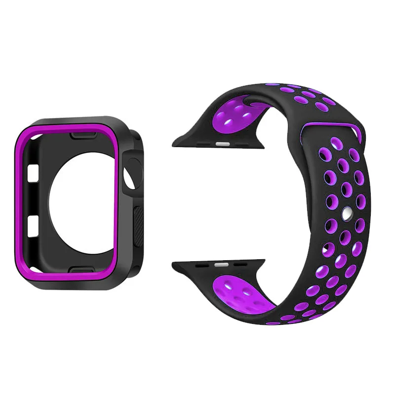 Силиконовый спортивный ремешок для Apple Watch band 4, 3, 2, 42 мм, 44 мм, iwatch band 38 мм, 40 мм, наручный браслет, чехол для часов, набор аксессуаров - Цвет ремешка: No14 Black Pruple