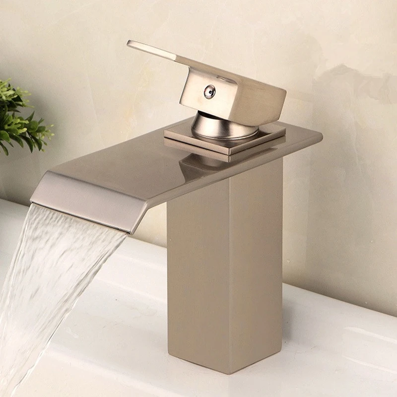 MTTUZK brass brushed nickel/chrome waterfall faucet bathroom single handle Square bath washbasin cold and hot mixer taps | Обустройство