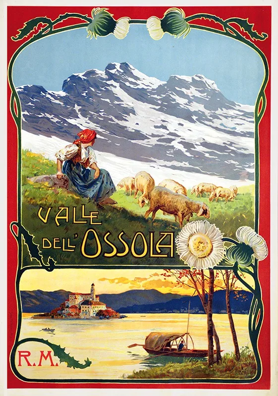 Италия туристические плакаты Valle dell Ossola R. M. Классические настенные наклейки